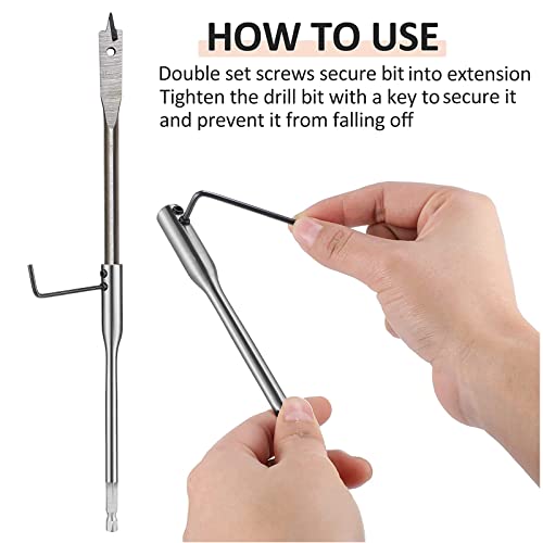 1/4 Drill Bit Extension Set 6" And 12" High-Carbon Steel Wood Spade Drill Bit Extender With 2 Pieces Key Spade Bit Extension Set For Wood Turners Furniture Carpentry And Construction(4Pcs) #TOP2