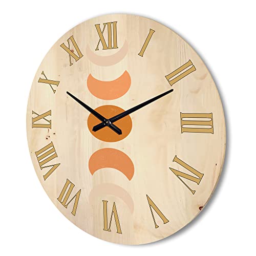 Designq 'Minimalist Different Moon Phases' Modern Wood Wall Clock Large Decorative Abstract & Fractals Wall Clock Oversized Wood Clocks For Living Room Décor #TOP2