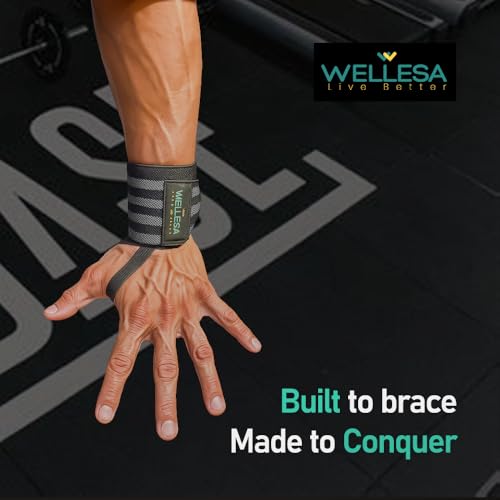 Image of Wellesa Wrist Support for Gym Workout | Wrist Band for Pain Relief & Weight Lifting | Wrist Wrap for Men & Women | Wrist Brace | Gym Accessories | One Size | Grey 4 Line