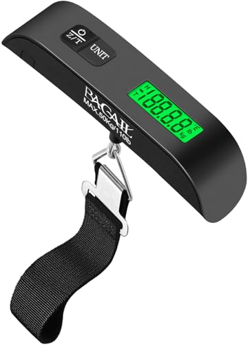 BAGAIL Digital Luggage Scale, 110lbs Hanging Baggage Scale with Backlit LCD Display,Portable Suitcase Weighing Scale,Travel Luggage Weight Scale with Hook,Strong Straps for Travelers(Black with Temp)