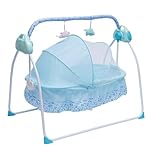 gucdaqc Electric Baby Crib 0-25kg Automatic Baby Bouncer Hub Swing With Bluetooth Newborns Rocker With 5 Swing Settings Electric Infant Cradle Foldable & Portable Dual Control For 0-18 Months (Blue)