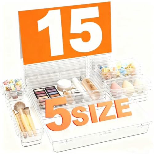 A-LuGei 【Military Grade】 Drawer Organiser, 【𝟱𝗦𝗶𝘇𝗲】 Clear Makeup organiser, 【Holds 177 Items】 Bathroom Organisers and Storage, Plastic Organiser Divider, Cosmetic Trays for Office Vanity