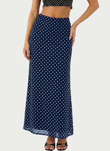 BLENCOT Women's Polka Dot High Waisted Long Maxi Skirt Blue Small — view 2