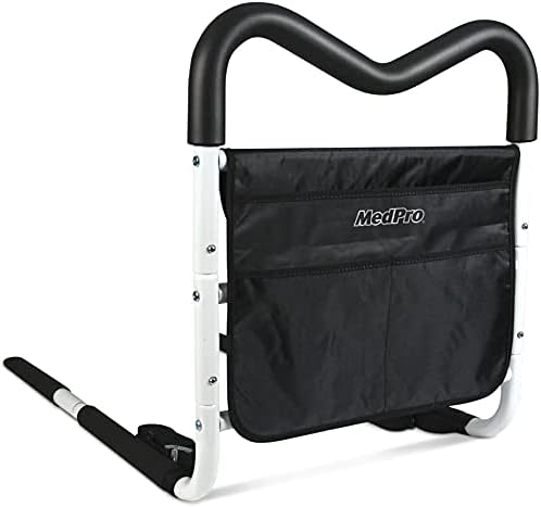 MEDPRO Adjustable Contoured Bed Rail with Multiple Gripping Positions, Black/White