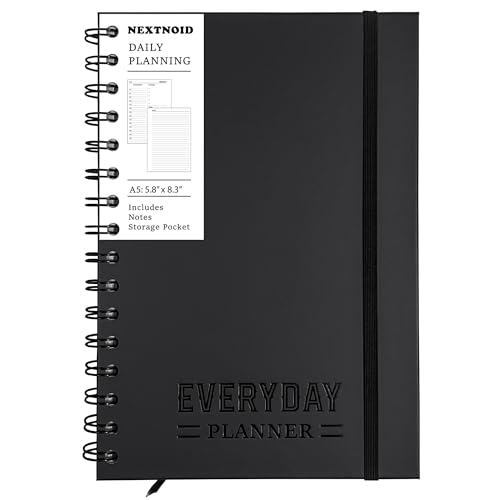 Undated Daily Planner Notebook With Hourly Schedule - Hardcover Appointment Day to do List Notebook for Women & Men - A5(5.7" x 8.3") Spiral Black