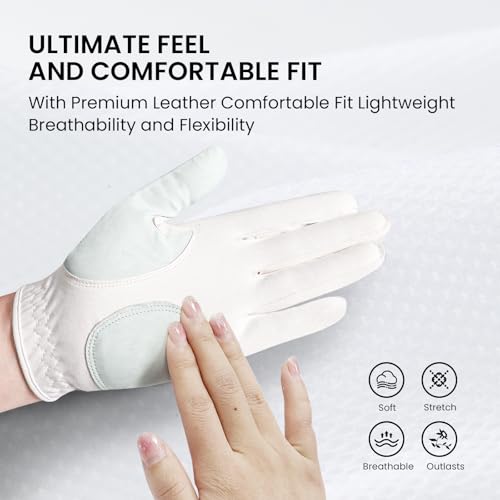 finger ten golf gloves women left right hand leather with ball marker 1 pack colored glove for ladies right left handed golfer all weather grip