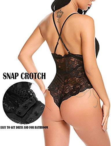 Lucyme Damen Reizwäsche Sexy Body Dessous Spitze Bodysuit Tiefer V-Ausschnitt Erotische Lingerie Negligee Babydoll… – Bild 4