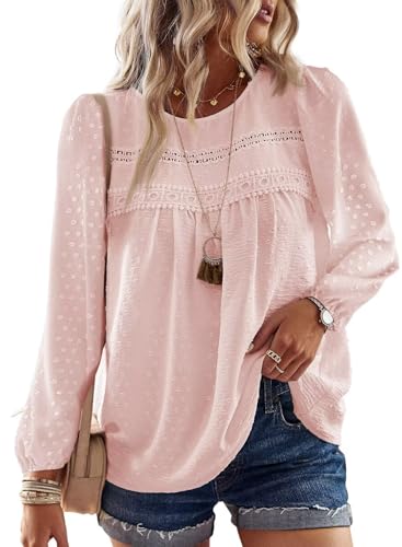 Image of Falechay Womens Tops Flowy Boho Dressy Casual Lace Cute Long Sleeve Shirts