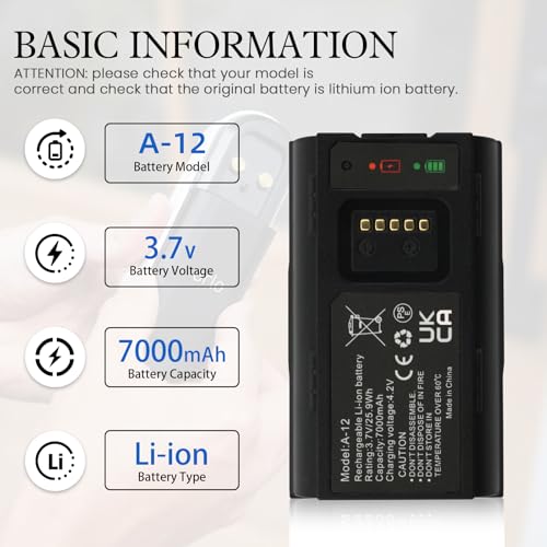 ANTIEE 7000mAh A-12 Battery for Arlo Essential Wire-Free Video Doorbell, Arlo Doorbell AVD2001 AVD2001B VMA2400 Series Battery for sonnette de porte 3.7V 25.9Wh