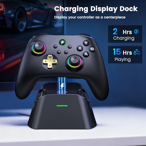Image of Wireless PC Gaming Controller - Hall Effect Joystick - No Drift, 2.4G & Wired 1000Hz Polling Rate, Remappable Buttons, Turbo & Vibration, Bluetooth Gamepad for PC /Switch /iOS /Android with Charging Dock