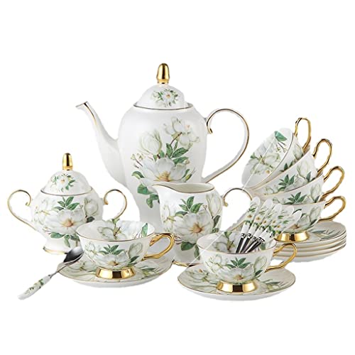 Gretd Camellia Pattern Coffee Set English Porcelain Tea Set Ceramic Pot Creamer Sugar Bowl Teapot Set (Color : A, Size : As The Picture Shows) #TOP27