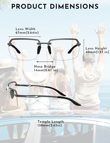 Image of BIRCEN Mens Metal Photochromic Sunglasses: UV Protection Al-Mg Sun Glasses Ultra-light Rimless Shades for Driving Cycling