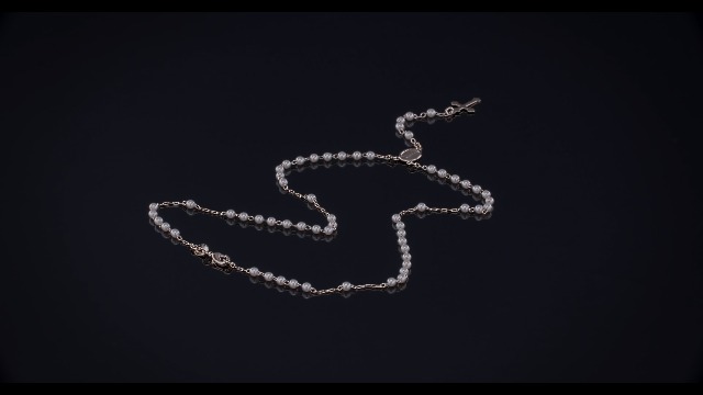 Collana Rosario Con Perle Bianche E Medaglione Angelo Custode/Vergine Maria, Placcata Oro 18K, 3mm