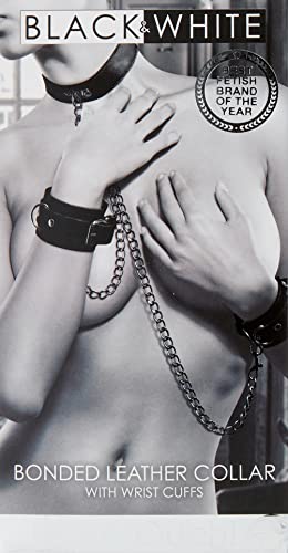Collar bonded leather et hand cuffs black & white - 5