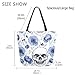 ZzWwR Fashion Skull Blue Poppy Floral Extra Large Canvas Gym Shoulder Tote,Durable Reusable Daily Top Handle Bag for Mens Womens Yoga Weekender Picnic Beach Travel Market Shopping