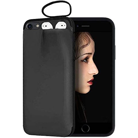 XCYYOO 2 in 1 Case for iPhone 6 and AirPods,2 in 1 Silicone Cover Headset Caps for AirPods, Silicone Gel Rubber Case Durable Slim Shockproof Protective Cover for iPhone 6(Black) Cover