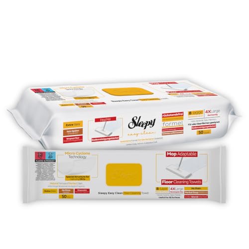 Sleepy Toallitas para limpieza de suelos, brillo extra, 50 hojas, adecuadas para todas las superficies, madera, cerámica, cristal, mármol, aditivo de jabón lubricante, vinagre blanco, aroma de