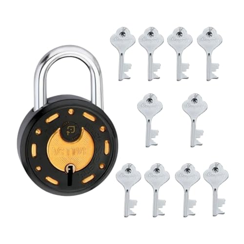 Image of Azco Round Locks Multiple Keys Padlock 65mm Steel Levers Double Locking, Strong Hardened Shackle Lock and Key for Home Door Shutter Shop Office Main Gate (10 Keys 65mm Black Pack of 1)