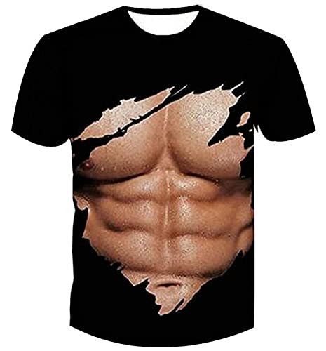 YANGLIXIA 3D Kurzarm Muscle Tattoo Print T-Shirt Sommer Mode Casual Kurzarm Rundhalsausschnitt T Shirts D-XXXXXL Cover