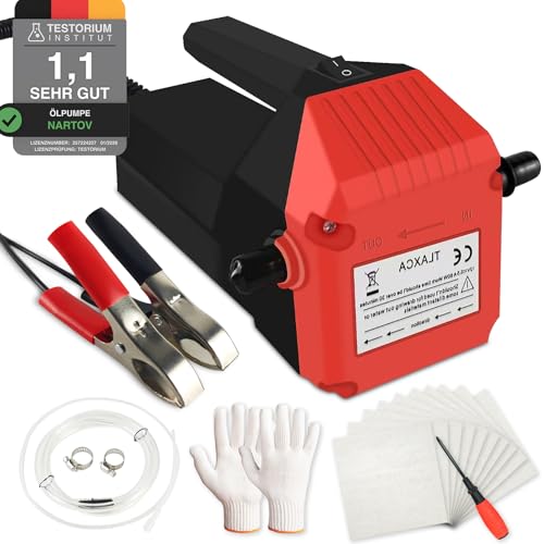 VKE 12V 80W Ölabsaugpumpe Auto, Öl Absaugpumpe, Ölpumpe Elektrisch, Ölwechsel mit Schlauch, Tragbare Ölpumpe für Auto Wohnmobil Motorrad LKW (Rot)