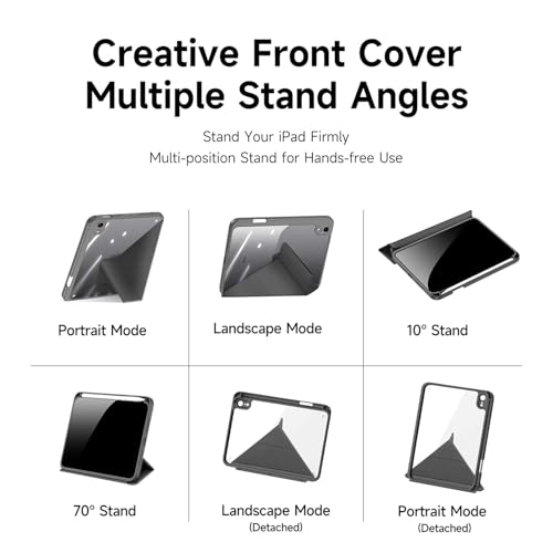 Image of INICIO Hybrid Smart Folio Case for Apple iPad mini 7 2024 & Mini 6 8.3 inch, Creative Detachable Front Cover, Trifold Multi Angle Stand, Pen Holder, Auto Wake /Sleep, PU+PC+TPU, Black