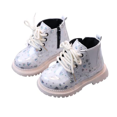 Girls Glitter Ankle Boots Kids Toddler Sparkling Heart Lace Up British Style Casual Shoes Booties with Side Zipper