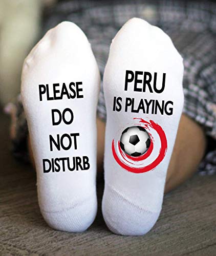 Funky Fun Peru Soccer Socks With Sayings: Handcrafted Novelty Delights for All Ages, Versatile Sizing for Sizes 6-14, Exceptional Comfort & Durability, Do Not Disturb Collection- Peru is playing3