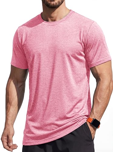 MAGCOMSEN Running T Shirts for Mens Moisture Wicking Quick Dry Short Sleeve Tops Breathable Summer Athletic T-Shirt Pink, L