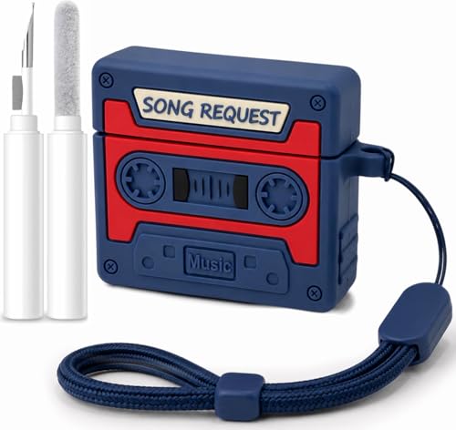 Image of Emoh Roced Case for AirPodS 4 (2024) with Keychain (ANC), Cute Cartoon Shockproof Protective Cover Compatible with Apple AirPods 4th Generation 2024 for Women and Boys (Casette Blue)
