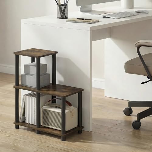 Image of Furinno Turn-N-Tube Storage Shelves, 3-Tier Ladder Book Shelf with Open Frame Design, 3-Cube Toolless Corner Shelf, for Organization and Storage, Living Room, Garage, Home Office, Amber Pine