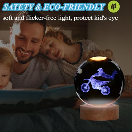 Image of Dirt Bike Night Light, Dirt Bike Gifts, 3D Crystal Ball Dirt Bike Lamp with Remote Upgraded 3.15 Inch with 16 Color for Birthday Xmas Cool Figurines Motor Bike Gifts for Room Decor Boys Girls