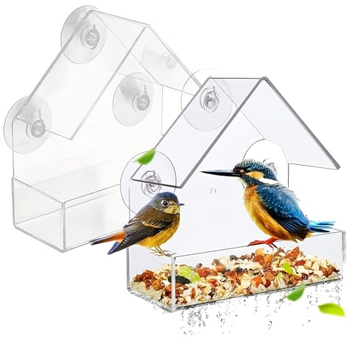 Shibida 2PCS Comedero para Pájaros,Alimentador Aves Ventana,Comedero para Pájaros Colgante con Ventosas comedero para pájaros Exterior para jardín pájaros Silvestres