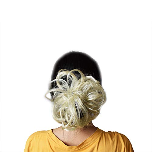 Xmomx Messy Hair Bun Extensions Hair Piece Scrunchie Scrunchy Updo Wavy Curly Ponytail Hairpiece (1pcs, White gold)
