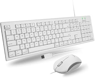 Macally Full Size USB Wired Mac Keyboard and Mouse Combo for Mac Mini Pro, iMac Computer, MacBook Pro Air Laptops - Compatible Apple Keyboard and Mouse with Mac Shortcuts and Number Keypad - White