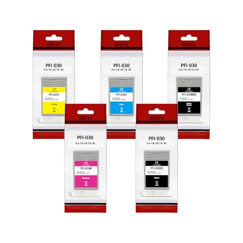 Image of SRITE PFI-030 Ink Cartridge 55-ml (5-Pack, Matte Black,Black Cyan Magenta Yellow) PFI-030MBK PFI-030BK PFI-030C PFI-030M Ink Tank Replacement for Canon imagePROGRAF TA-20 TA-30 Printer