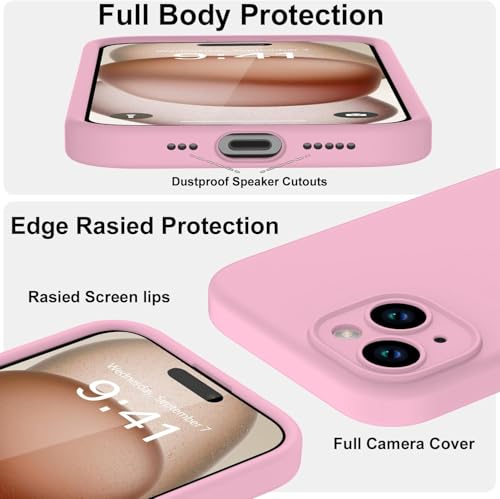 Image of DIZORO Compatible for iPhone 15 Plus Case 6.7, Slim Liquid Silicone Case 3 Layers Full Covered Soft Gel Rubber Phone Case Protective Cover - Baby Pink
