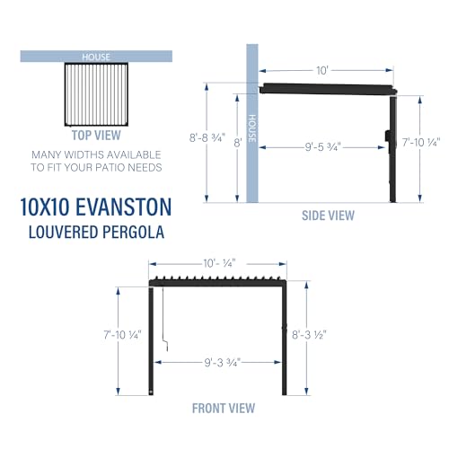 Image of Backyard Discovery Evanston 10'x10' Galvanized Steel Wall-Mounted Louvered Pergola Kit with Adjustable Roof, Shade, Rain Protection, High-Wind Rating, PowerPort, Gutter System for Outdoor Patio, Deck