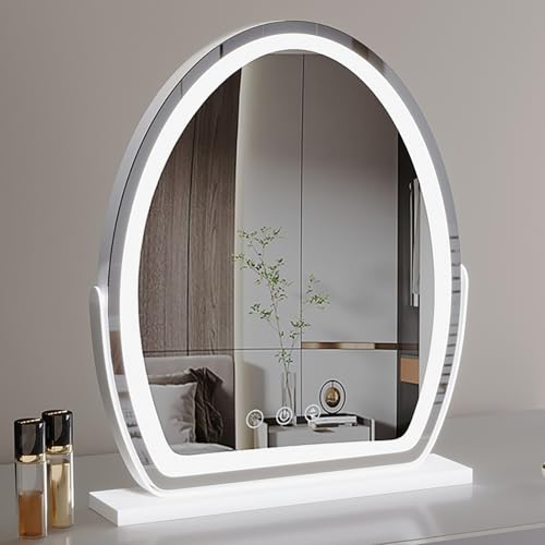 Specchio ovale illuminato per il trucco con rotazione a 360° con luci LED touch control per tavolo da toeletta e routine di bellezza per gli amanti del trucco