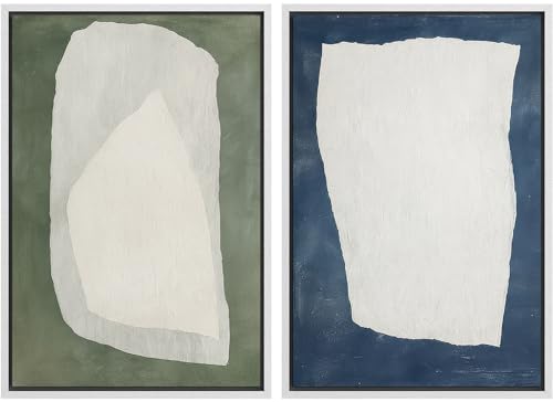 SIGNLEADER Framed Canvas Print Wall Art Set Minimal Organic Shape Neutral Illustrations Modern Relax/Calm Multicolor for Living Room, Bedroom, Office - 16"x24"x2 White