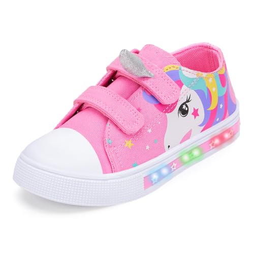 Image of Toddler Gilrs Light Up Trainers, Kids Canvas Shoes Size 11, Silver Horn Unicorn