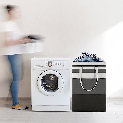 Maxsilan 80L Freestanding Laundry Basket with Extended Handle, Collapsible Large Cotton Clothes Hamper Storage Basket, Gradient Grey - Cosy Home Interiors Maxsilan 80L Freestanding Laundry Basket with Extended Handle, Collapsible Large Cotton Clothes Hamper Storage Basket, Gradient Grey - Image 7