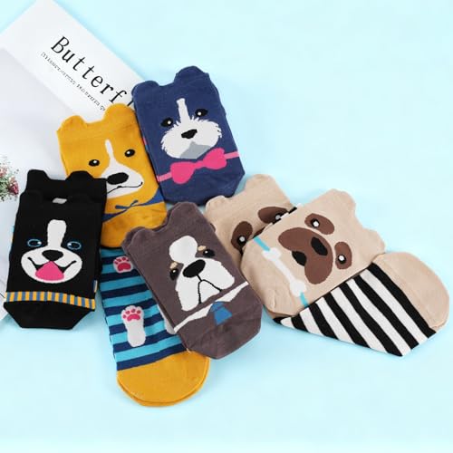 Niorasen Bunte Lustige Socken Damen aus Baumwolle 5 Paar, Neuheit Weihnachtssocken Katzensocken Motivsocken, Witzige Coole Süße Karikatur Tier Motiv Socken Geschenk für Frauen, Hund