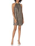 Trina Turk Women's Embroidered Halter Dress, Black/Gold, X-Large