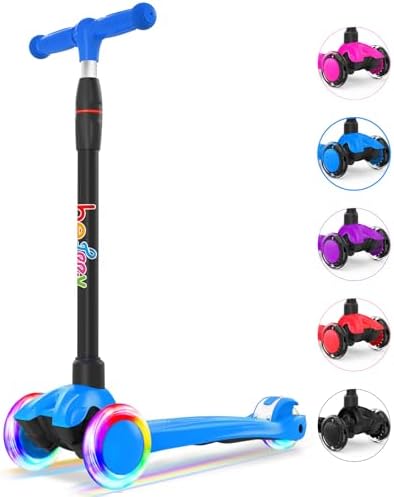 BELEEV A5 Deluxe Scooter for Kids Age 3-12, 3 Wheel Scooter for Toddlers Girls Boys, Kick Scooter with 4 Adjustable Height, Lean to Steer, Light up Wheels, Extra-Wide Deck, Push Scooter for Children
