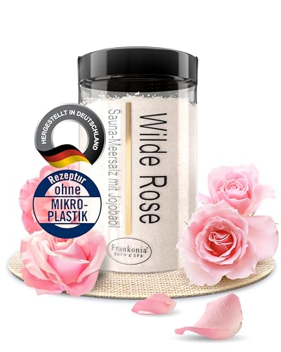 Frankonia BATH & SPA Sauna Salz Peeling Wilde Rose – 400 g Meersalz-Körperpeeling mit Jojobaöl & Vitamin E – Dusch- & Body Scrub für alle Hauttypen – Vegan & ohne Parabene – ohne Microplastik
