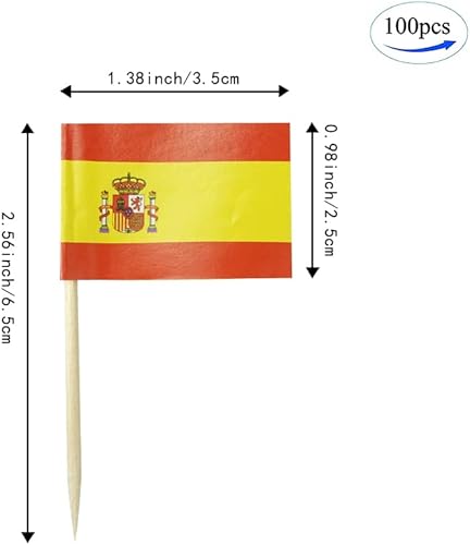 Miniatura 2 de Bandera de España, pequeña bandera española, mini banderas de palillo de dientes de España para alimentos, cupcakes, cócteles, aperitivos,