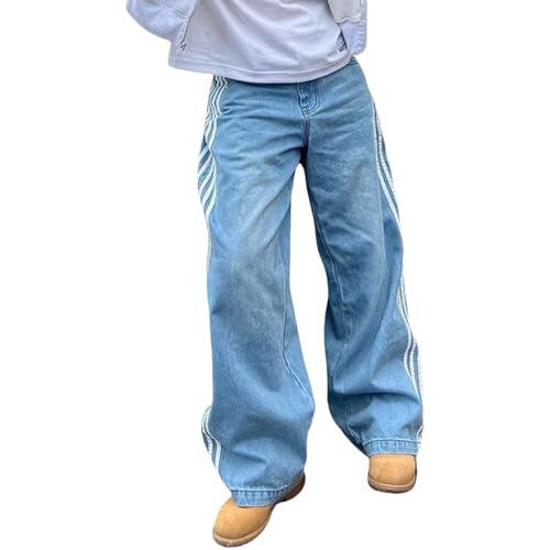 Boyfriend Jeans for Women Y2K Fashion Striped High Waist Wide Leg Denim Pants Casual Vintage Baggy Streetwear Jeans