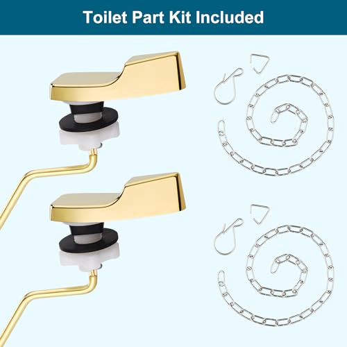 Image of 2PACK Universal Side Mount Metal Toilet Handle Replacement Kit, Shiny Gold | Compatible with American Standard /Mansfield /Gerber /TOTO /Kohler Toilet, Toilet Tank Flusher Lever with Flapper Chain