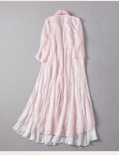 OPOB Women's Cardigan, Womens Chinese Style Chiffon Embroidery Pea Coat (Hanfu) (Pink,One_Size)3