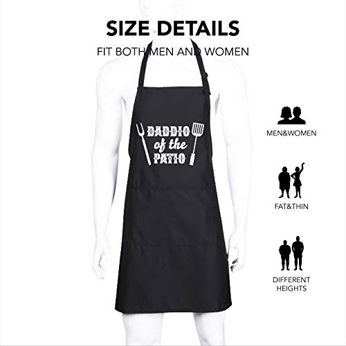 Ihopes Funny Black Apron For Men Dad,Daddio Of The Patio Grilling Cooking Apron With 2 Pockets And Adjustable Neck Strap,Birthday/Christmas/Father's Day Kitchen Gifts, Large #TOP1